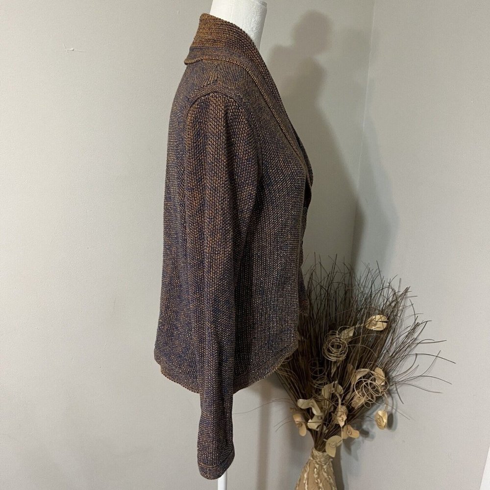 Renuar Women’s Blue Orange Metallic Button Down Sweater Cardigan Size L - Picture 2 of 12